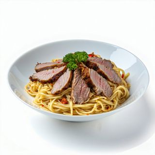 Tallarines fritos con pato