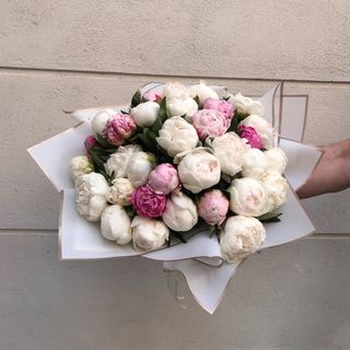 Bouquet Of White And Pink Peonies