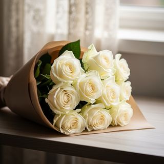 10 Roses Blanches En Papier Kraft