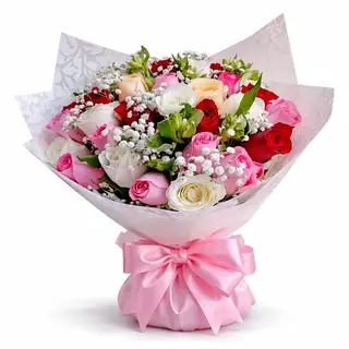 Pastel Rose + Ribbon Bouquet