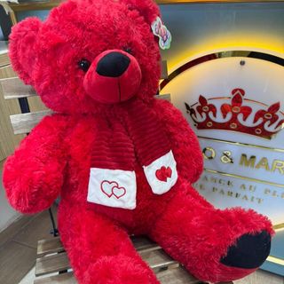 Ours En Peluche Rouge 80 Cm