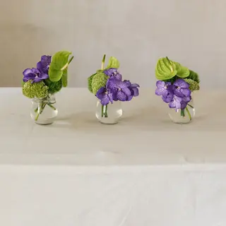 Conjunto de 3 mini jarrones de flores verdes y violetas
