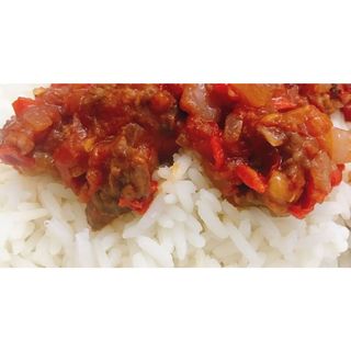 Plained Boiled Rice Served With Beef Stew