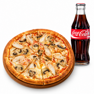 Пицца с  курицей и грибами + Coca Cola 250 ml glass