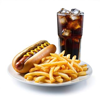 CERVELA CON PATATA Y REFRESCO