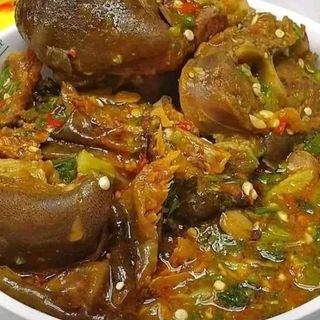 Goatmeat, chicken mixed with okro 