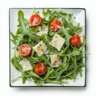 Ensalada de rúcula con tomate y parmesano