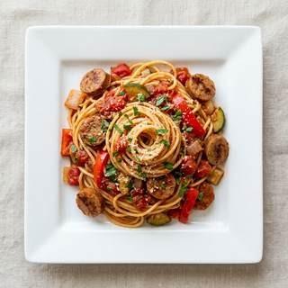 Spaghetti With Sausage, Marinara & Vegetables