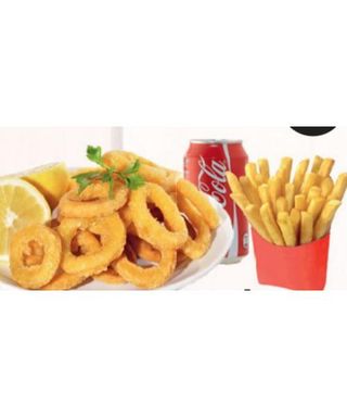 Menú 14 Calamares (5 Uds.) + Patatas + Bebida