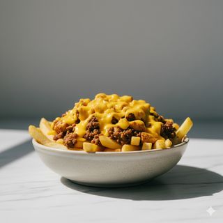 Bowl de patatas fritas con mixto y queso