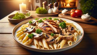 Penne cu ciuperci și piept de pui