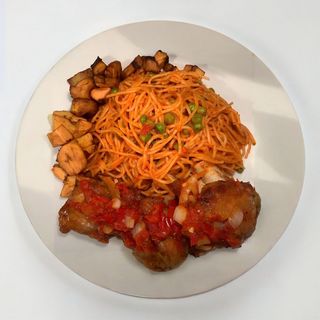 Smokey Jollof Spaghetti & Plantain