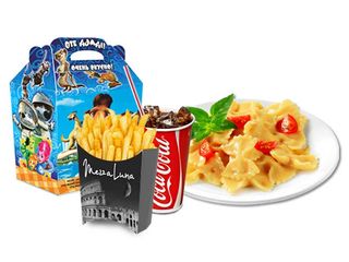 Паста + фри + напиток на выбор + маленькая игрушка (420г)