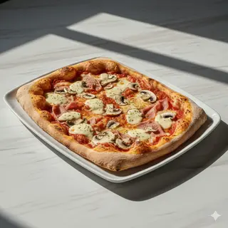 Pizza De Jamón Y Champiñones 30 Cm. X 40 Cm.