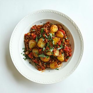 Scodella di patate piccanti con ragù