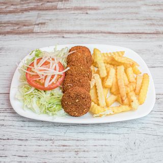 Plato con falafel (5 uds.) + patatas o arroz basmati
