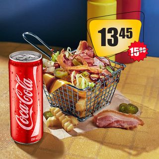 ჰოთ-დოგ ბოქსი სპეცი ბარბექიუ ჩილი + კოკა-კოლა კლასიკი ქილის - 0,33ლ