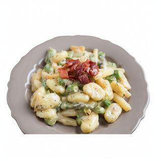 Gnocchi espárragos y jamón serrano