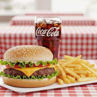 Menù hamburger, patatine e bevanda a scelta