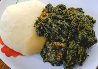 Vegetable soup with fufu/eba/semo 