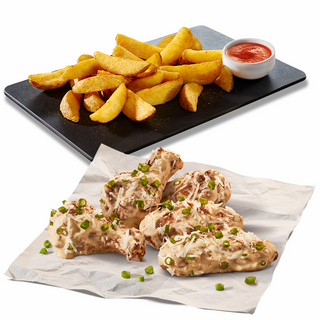 Aripioare Garlic Parm 5 bucati + wedges & sos