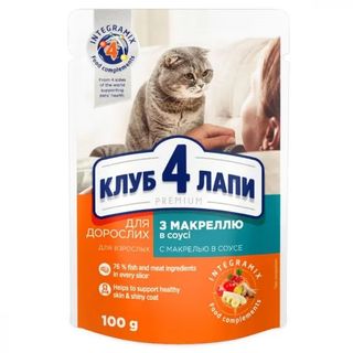 Club 4 Paws Premium вологий корм для дорослих котів Макрель в соусі 100г