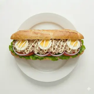 Bocata de Atún, Huevo Duro, Lechuga, Tomate, Cebolla y Mahonesa