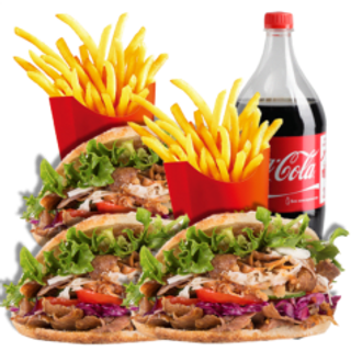 3 Kebab, Patatas Y Bebida (2 Lt.)