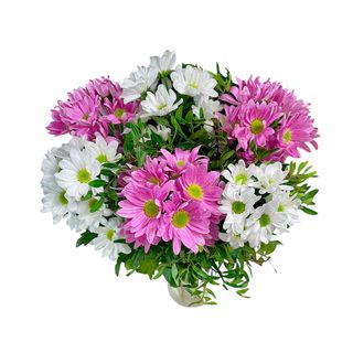 Ramo de margaritas blancas y rosas.