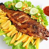 Barbecue  Croakerfish  & Chips with Salad, Ketchup and Sauce-Big Size