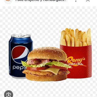 Hamburguesa (2 uds.), patata (1 ud.) y 2 bebidas (33 cl.)