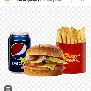 Hamburguesa (2 uds.), patata (1 ud.) y 2 bebidas (33 cl.)