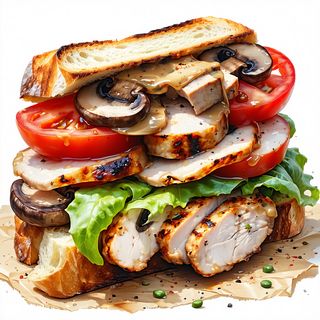 Zapiekanka z pieczarkami, serem, kurczakiem, pomidorem