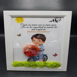Tablou cu licheni doamna educatoare baietel - 15x20