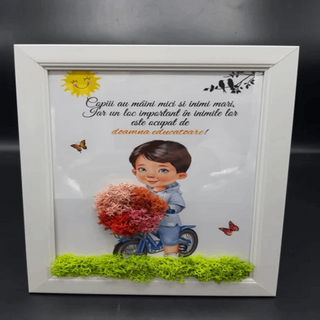 Tablou cu licheni doamna educatoare baietel - 15x20