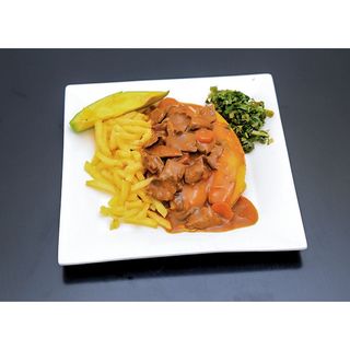 Half Chips, Half Katogo Matooke And Liver