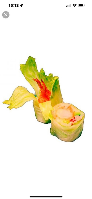 California De Rollo De Hoja De Arroz Con Tempura Langostino Con Aguacate Y Queso (8 Pzs.)
