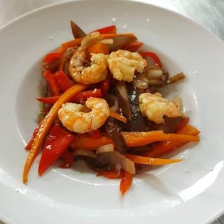 Wok De Verduras Con Langostinos
