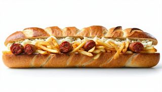 Panuozzo (piccolo) wurstel, patatine fritte