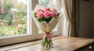 5 rose rosate ben confezionate