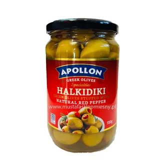 Zielone Oliwki Greckie z Naturalnym Czerwonym Pieprzem 720g