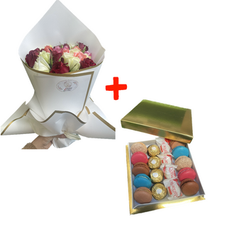  Bouquet 20 fleurs + boîte moyenne chocolat 