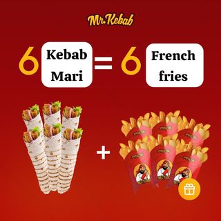 6 Kebab de pui mare + 6 porții de cartofi pai GRATUIT