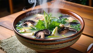 26. Супа от бамбук, черни гъби и печурки