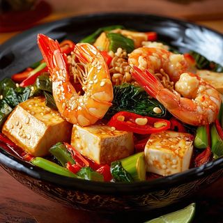 Misto di pesce con verdure alla piastra