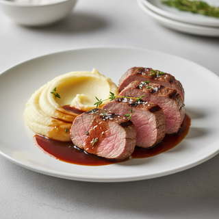 MUSCHIULET / COTLET DE PORC IBERIC CU PIURE SI DEMIGLACE