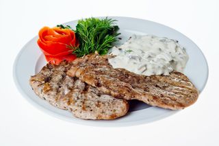 Медальоны из говядины со сливочно-грибным соусом