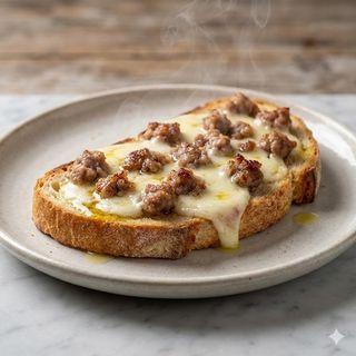 Crostone con stracchino e salsiccia