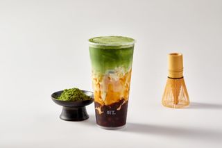 Black bubble milk tea with matcha