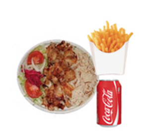 Plato con pan carne de pollo o ternera y bebida